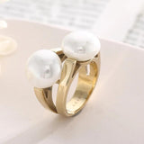 Stainless Steel Double Shell Pearl Wedding Bands Rings Finger Jewelry Gift