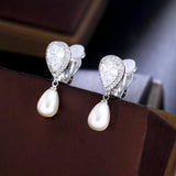 CZ Cubic Zircon Dangly Bridal Wedding Party Clip on Pearl Earrings