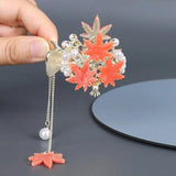 Vintage Maple Leaf Hair Clip Pearl Fringe Hair Accessories