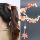 Vintage Maple Leaf Hair Clip Pearl Fringe Hair Accessories