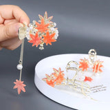 Vintage Maple Leaf Hair Clip Pearl Fringe Hair Accessories