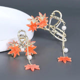 Vintage Maple Leaf Hair Clip Pearl Fringe Hair Accessories
