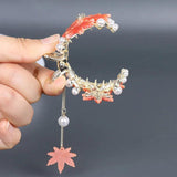Vintage Maple Leaf Hair Clip Pearl Fringe Hair Accessories