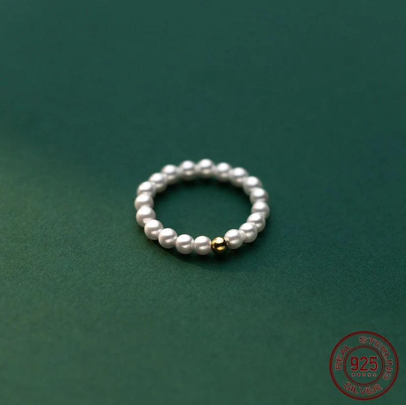 Pearl Bead Silver Ring 925 Women Finger Rings - Size 49-54mm