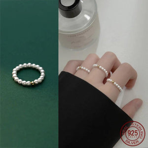 Pearl Bead Silver Ring 925 Women Finger Rings - Size 49-54mm