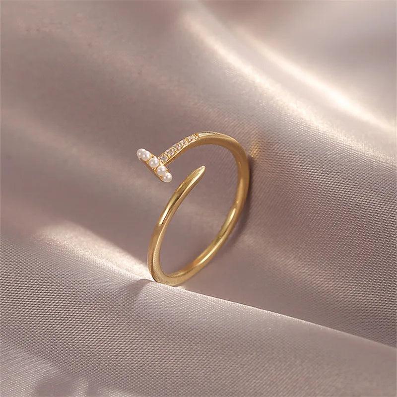 Geometric Pearl Ring for Women's Jewelry