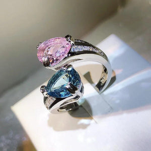 925 Silver Pink Zircon Water Drop Rings for Women Bridal