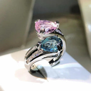 925 Silver Pink Zircon Water Drop Rings for Women Bridal