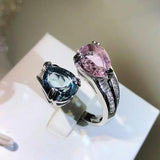 925 Silver Pink Zircon Water Drop Rings for Women Bridal