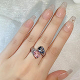 925 Silver Pink Zircon Water Drop Rings for Women Bridal
