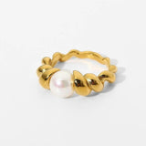 18K Plated Pearl Croissant Rings for Women Wedding Jewelry