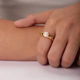 18K Plated Pearl Croissant Rings for Women Wedding Jewelry