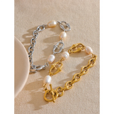 316l Stainless Steel Pearl Chain Bracelet for Women