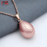 Rose Colorful Water Drop Simulated Pearl Pendant Necklace for Women