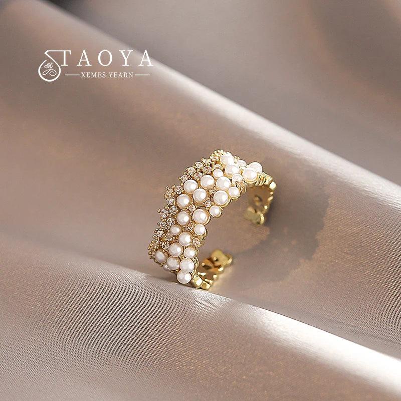 Zircon Inlaid Pearl Ring for Women