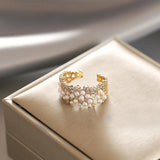 Zircon Inlaid Pearl Ring for Women