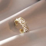 Zircon Inlaid Pearl Ring for Women