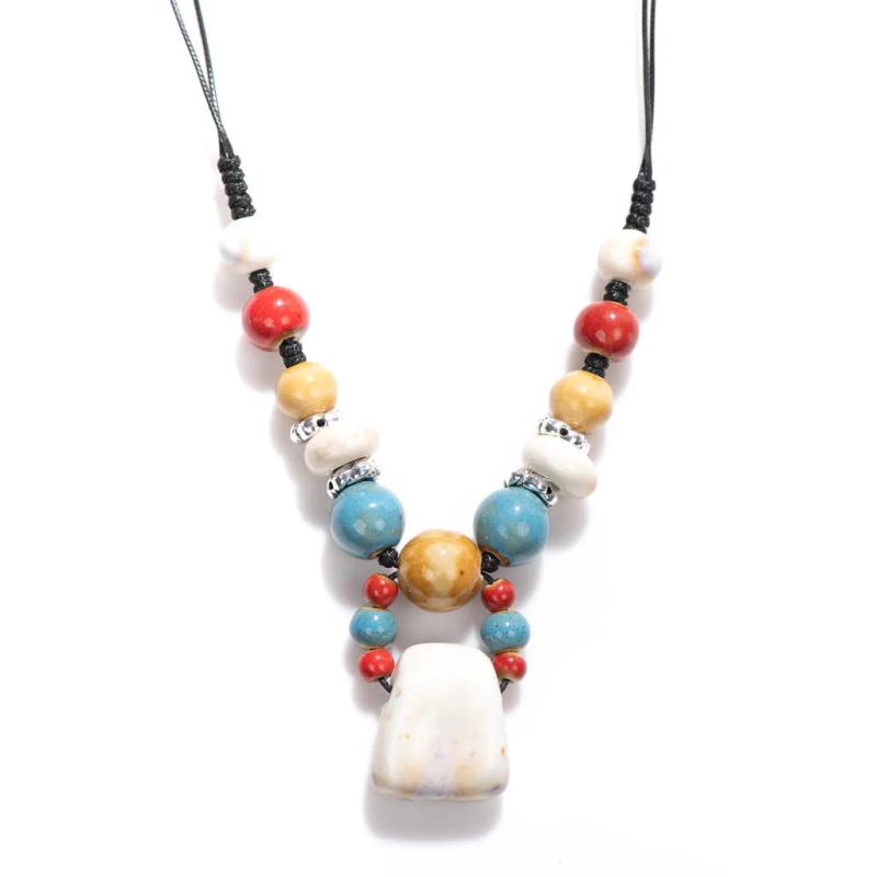 Bohemian Style Ceramic Beaded Colorful Necklace Knitted Sweater Chain