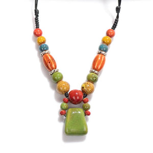 Bohemian Style Ceramic Beaded Colorful Necklace Knitted Sweater Chain