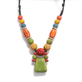 Bohemian Style Ceramic Beaded Colorful Necklace Knitted Sweater Chain