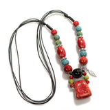 Bohemian Style Ceramic Beaded Colorful Necklace Knitted Sweater Chain