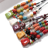 Bohemian Style Ceramic Beaded Colorful Necklace Knitted Sweater Chain