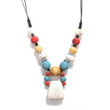 Bohemian Style Ceramic Beaded Colorful Necklace Knitted Sweater Chain