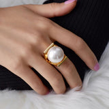 Baroque Metal Pearl Finger Ring for Women Girls Party Gift