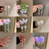 Pearl Tassel Wedding Drop Earrings Exaggerate Flower Butterfly Long Earring