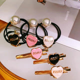 Love Heart Leather Band Hair Band Pearl Hair Band Hair Ties