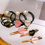 Love Heart Leather Band Hair Band Pearl Hair Band Hair Ties