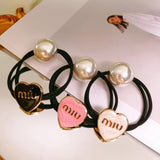Love Heart Leather Band Hair Band Pearl Hair Band Hair Ties