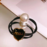 Love Heart Leather Band Hair Band Pearl Hair Band Hair Ties