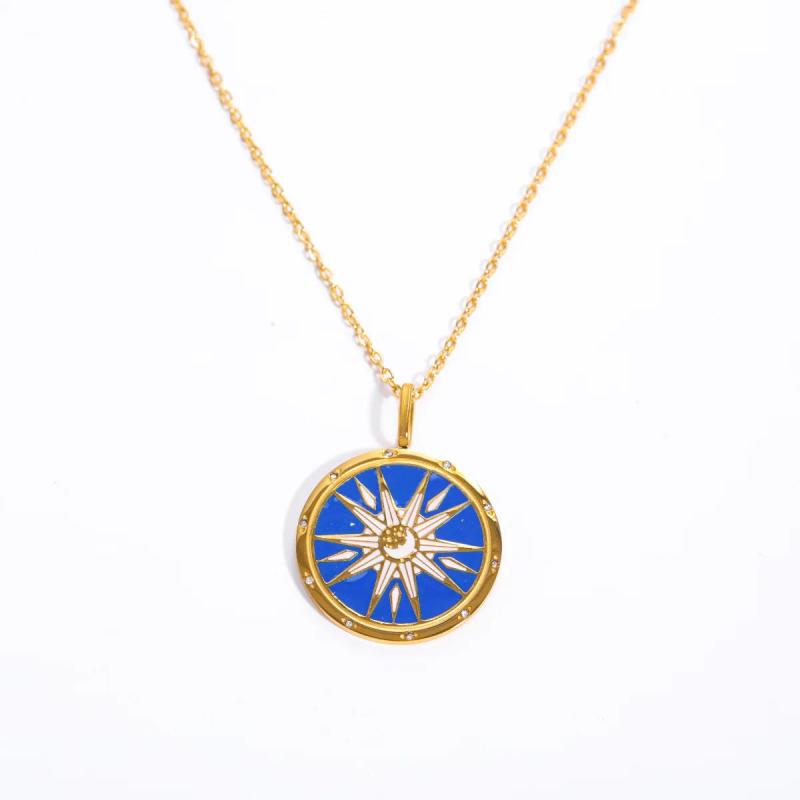 Colorful Tarot Necklace Round Pendant Stainless Steel Sweater Chain