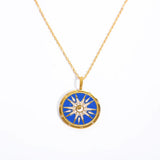 Colorful Tarot Necklace Round Pendant Stainless Steel Sweater Chain