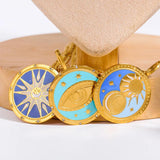 Colorful Tarot Necklace Round Pendant Stainless Steel Sweater Chain