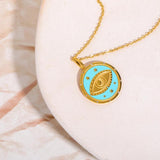 Colorful Tarot Necklace Round Pendant Stainless Steel Sweater Chain
