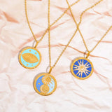 Colorful Tarot Necklace Round Pendant Stainless Steel Sweater Chain