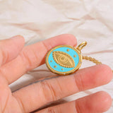 Colorful Tarot Necklace Round Pendant Stainless Steel Sweater Chain