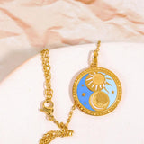 Colorful Tarot Necklace Round Pendant Stainless Steel Sweater Chain