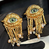Eye Open Ring Devil's Eye Metal Tassel Earrings