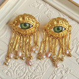 Eye Open Ring Devil's Eye Metal Tassel Earrings