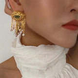 Eye Open Ring Devil's Eye Metal Tassel Earrings