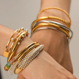 Stainless Steel Pearl Cuff Bangle Chain Jewelry