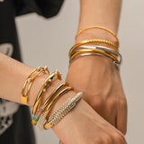 Stainless Steel Pearl Cuff Bangle Chain Jewelry