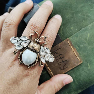 Vintage Crystal Pearl Bees Rings for Women Fashion Jewelry