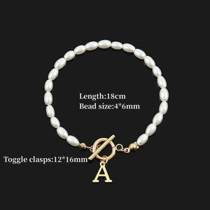 A-Z Letter Women Bracelet Stainless Steel Clasp Pearl Bead Gift