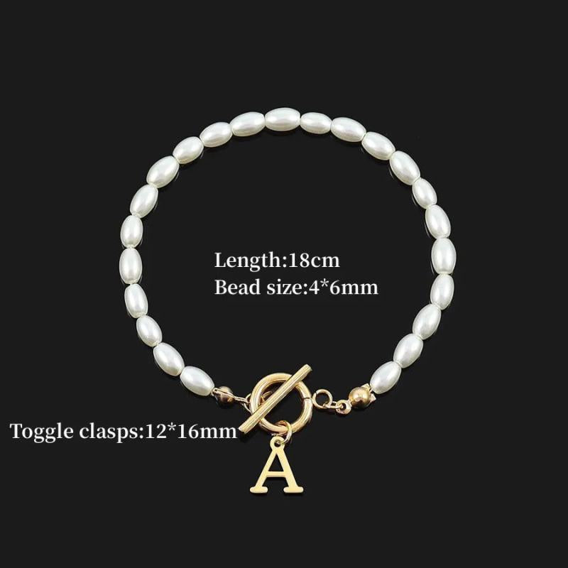 A-Z Letter Women Bracelet Stainless Steel Clasp Pearl Bead Gift