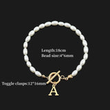 A-Z Letter Women Bracelet Stainless Steel Clasp Pearl Bead Gift