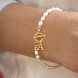 A-Z Letter Women Bracelet Stainless Steel Clasp Pearl Bead Gift